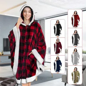 Oversized Wearable Hooded Blanket Soft Plush Sweatshirt with Pockets for Women