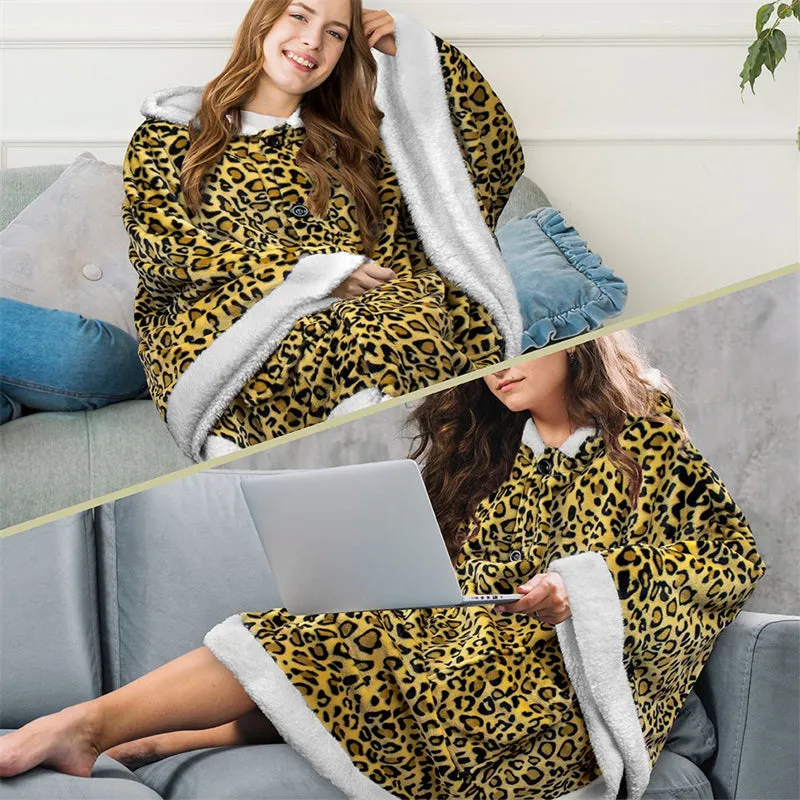 Oversized Wearable Hooded Blanket Soft Plush Sweatshirt with Pockets for Women