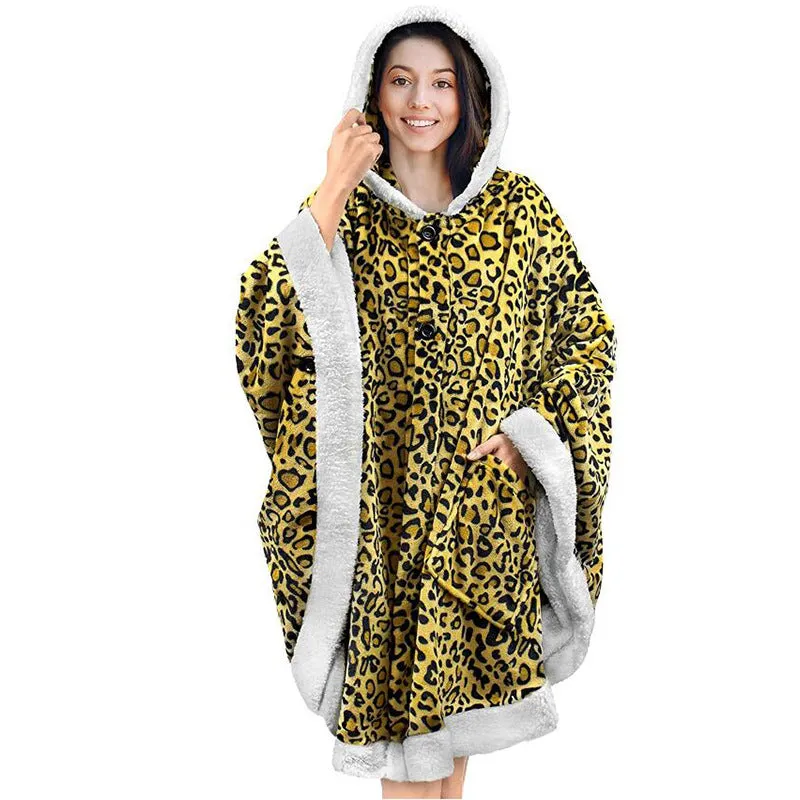 Oversized Wearable Hooded Blanket Soft Plush Sweatshirt with Pockets for Women