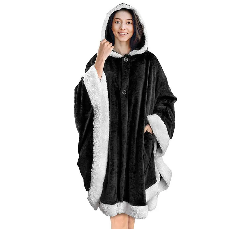 Oversized Wearable Hooded Blanket Soft Plush Sweatshirt with Pockets for Women