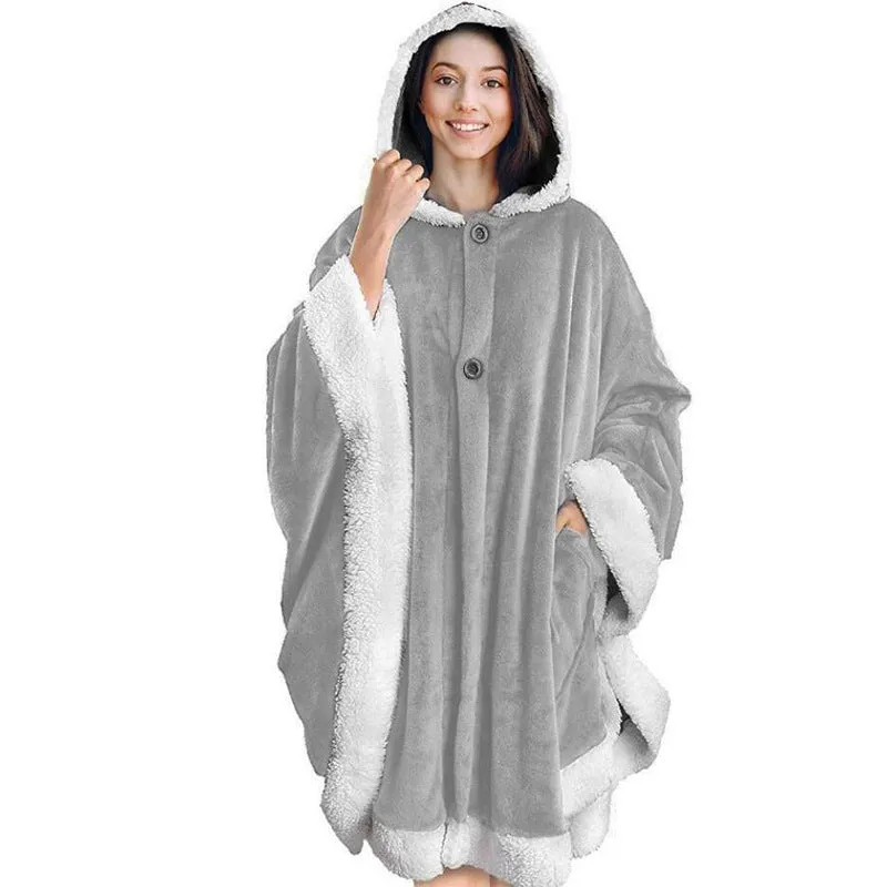 Oversized Wearable Hooded Blanket Soft Plush Sweatshirt with Pockets for Women