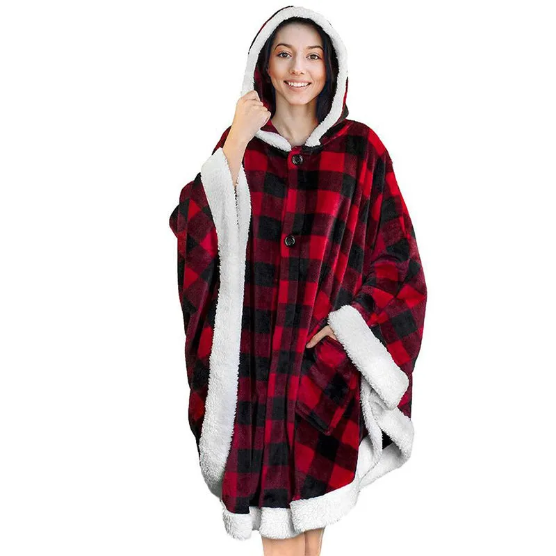 Oversized Wearable Hooded Blanket Soft Plush Sweatshirt with Pockets for Women