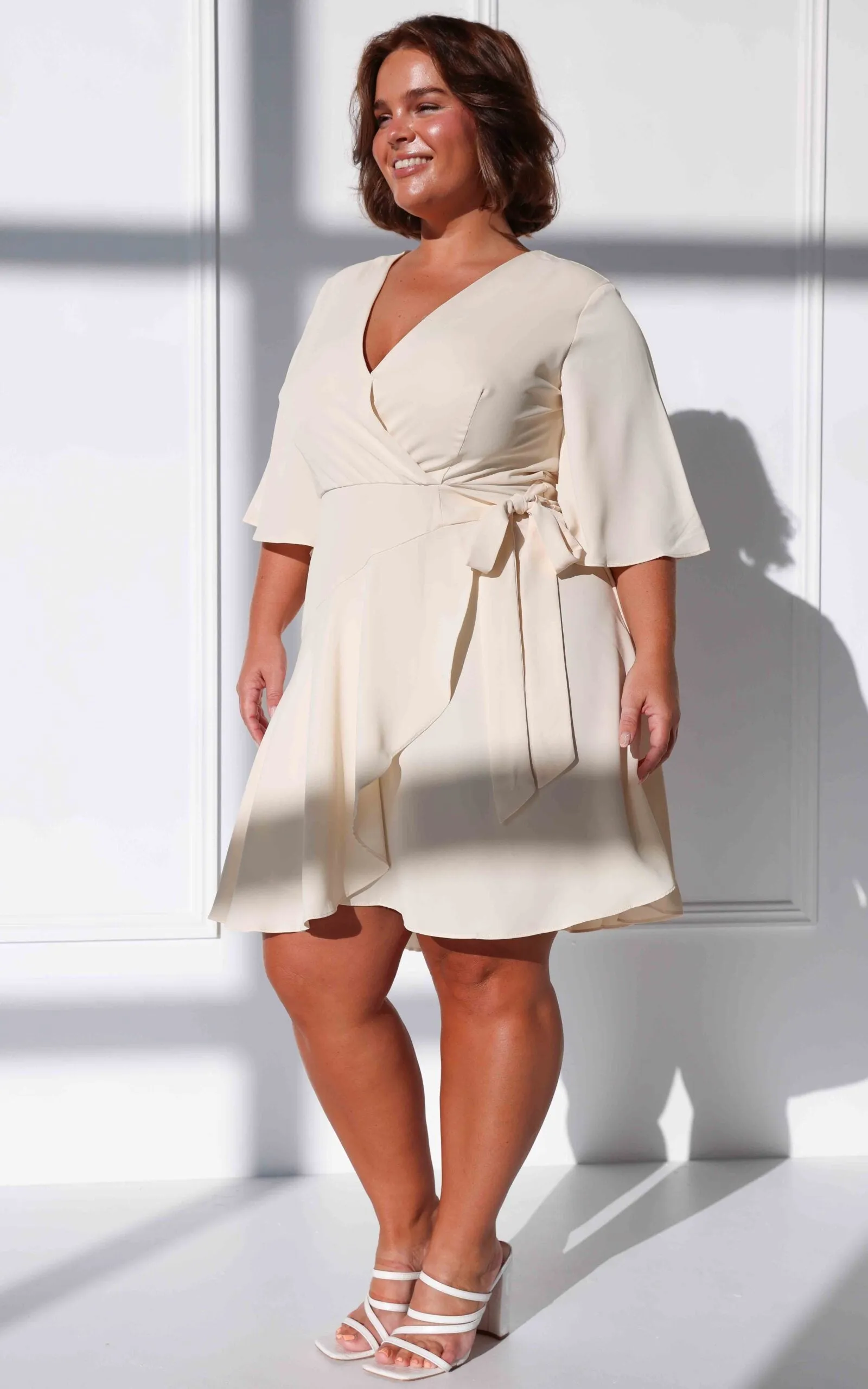 Oxford Faux Wrap Mini Dress - Ivory Vanilla