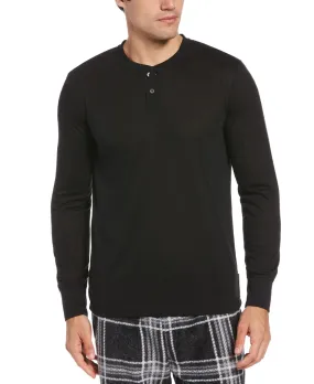 Perry Ellis Men's Thermal Heather Henley Sleep Shirt Black Size X-Large