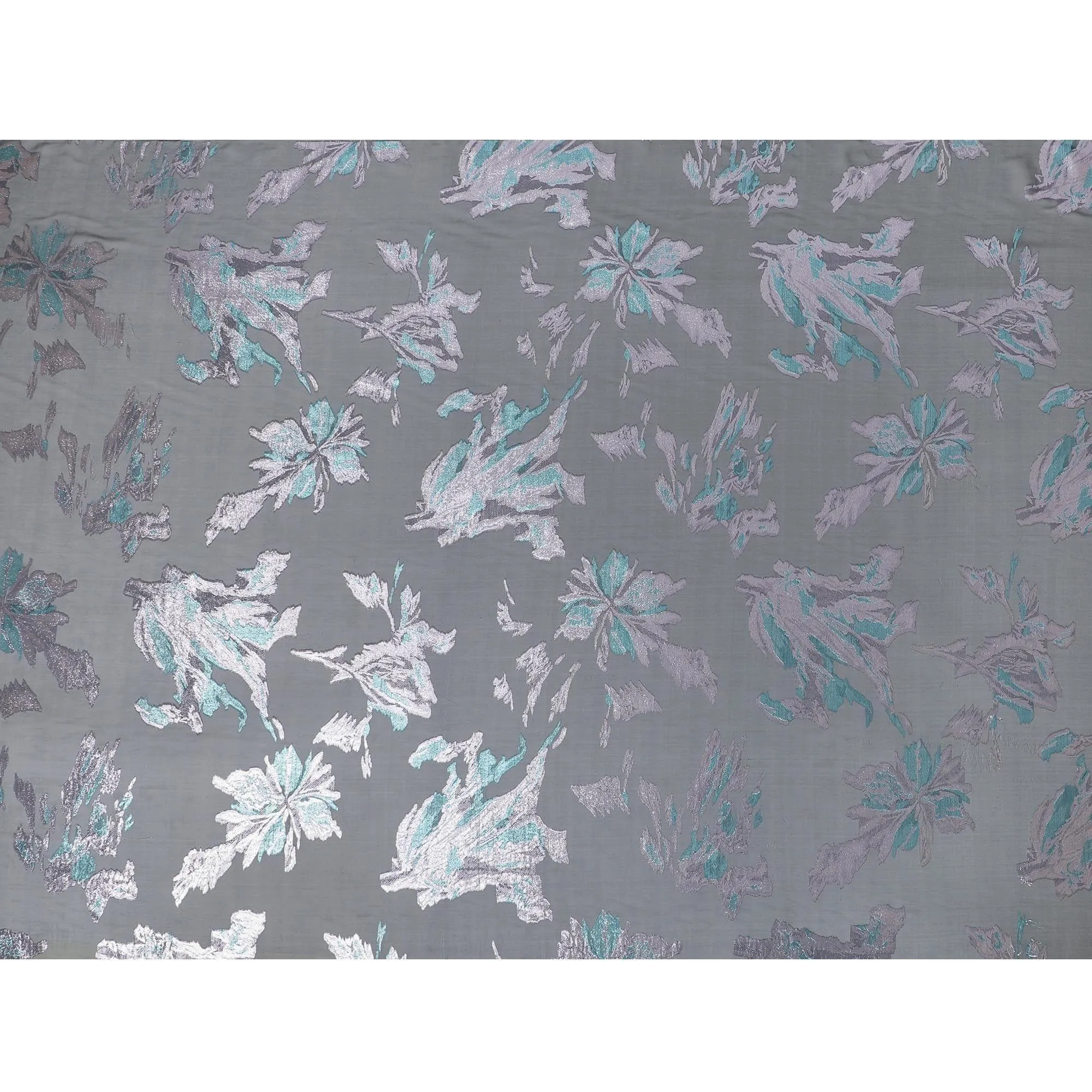 Petrol blue French silk chiffon fabric with multicolor metallic lurex in abstract design-D6488