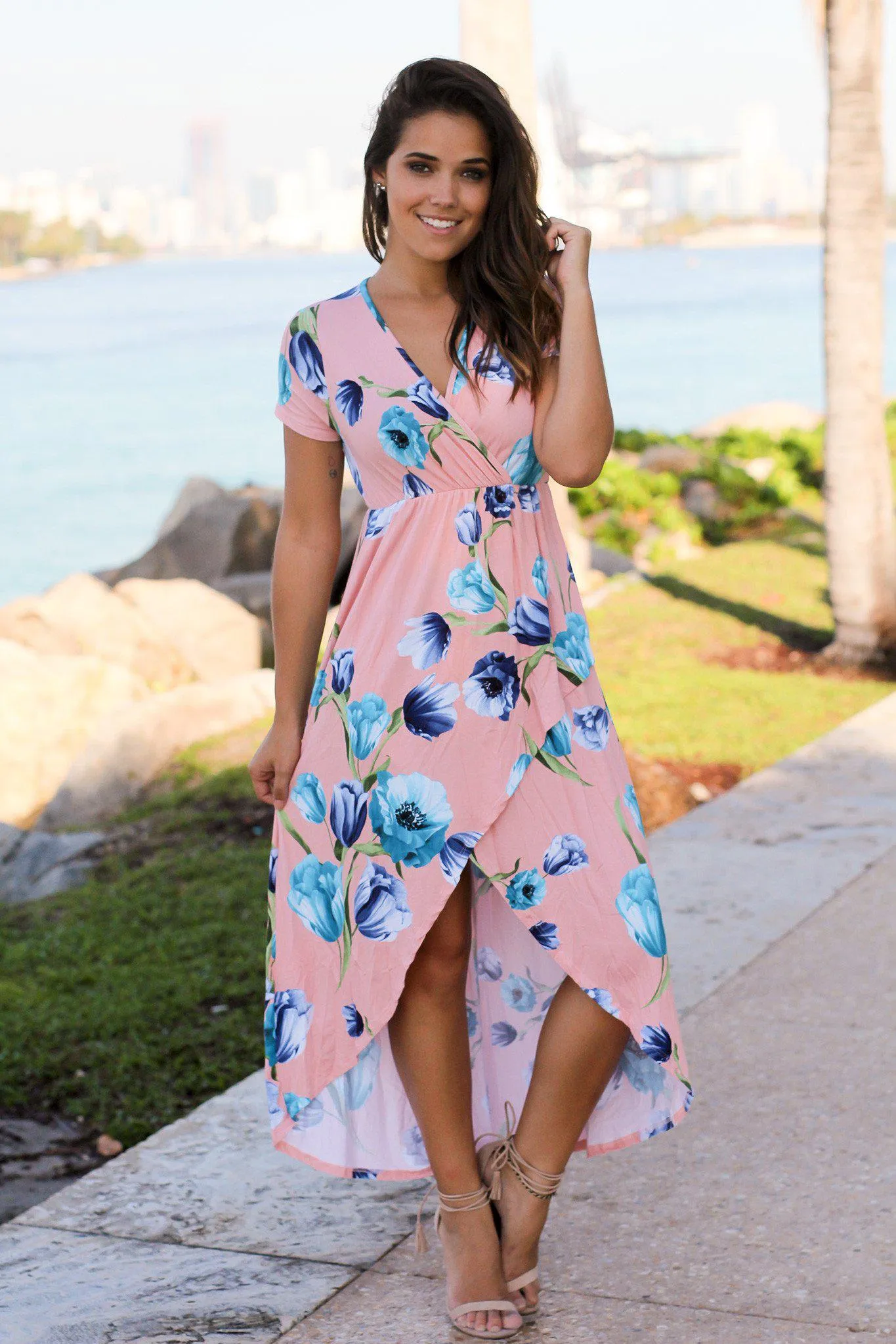 Pink Floral High Low Dress