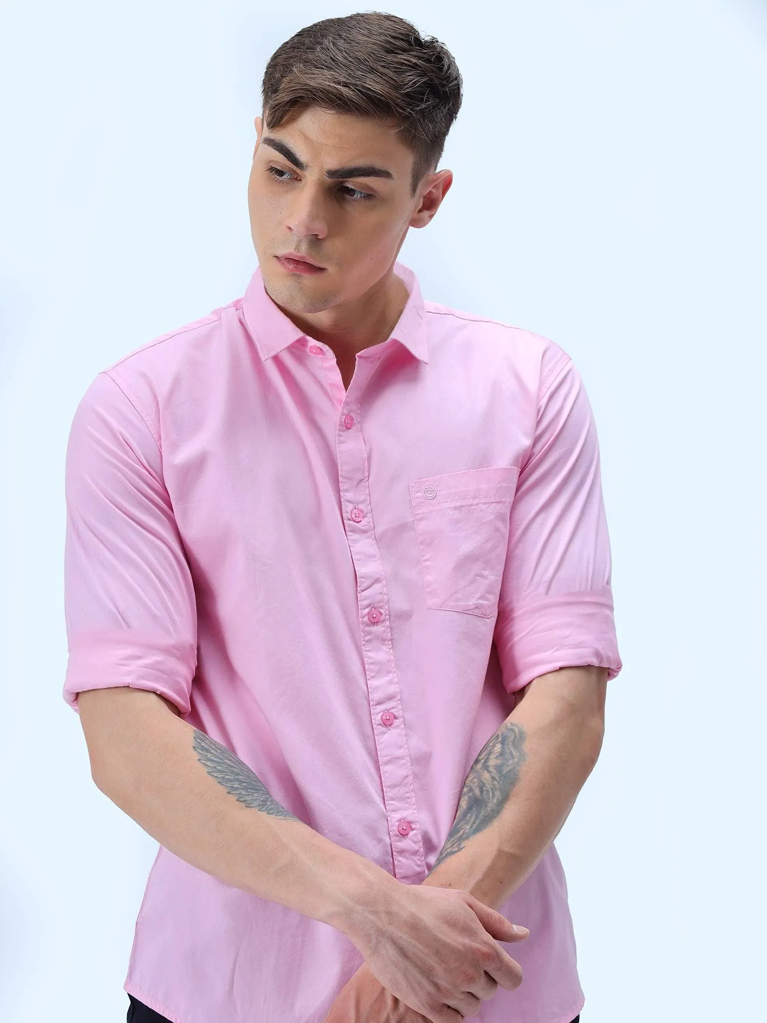 Pink Solid Cotton Full Sleeve Shirt