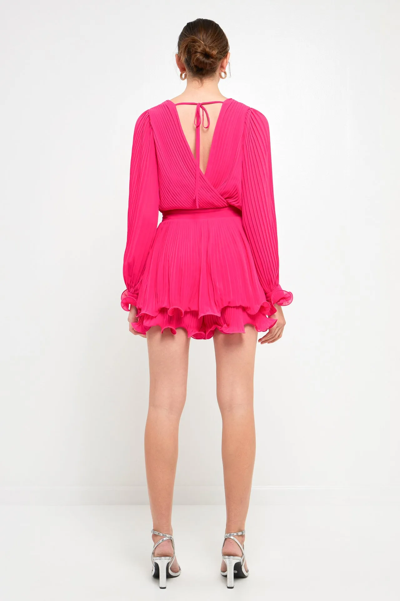 Pleated Long-Sleeve Romper