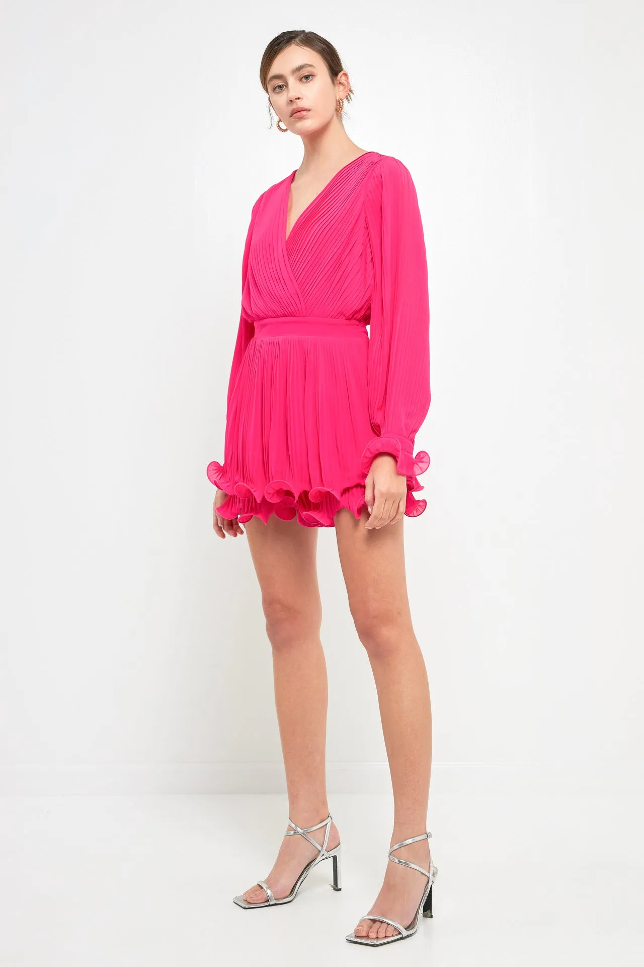 Pleated Long-Sleeve Romper