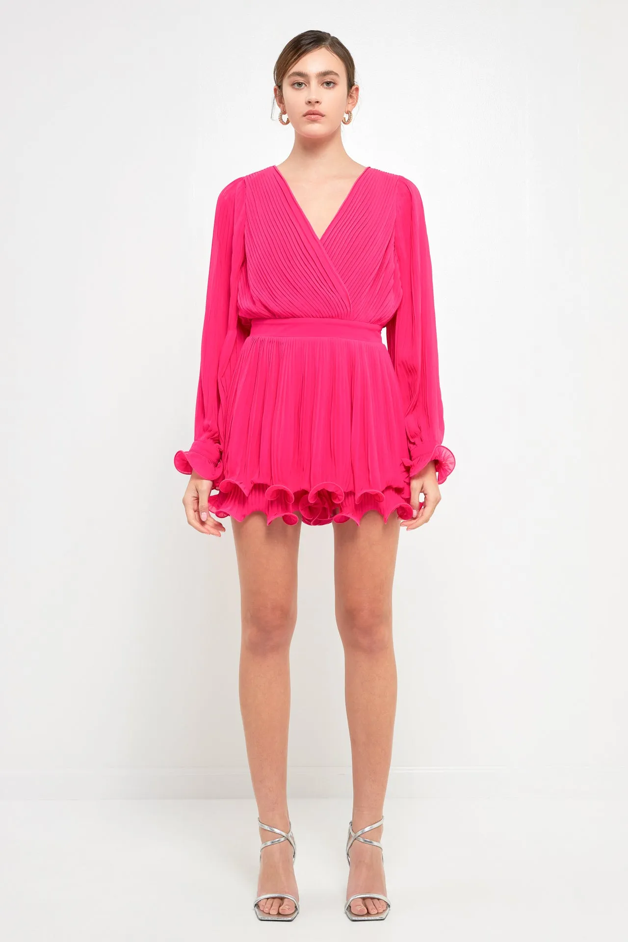 Pleated Long-Sleeve Romper