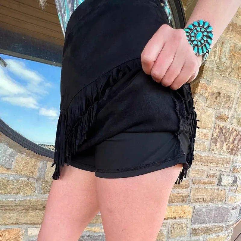 Plus Fort Worth Fringe Skirt Black