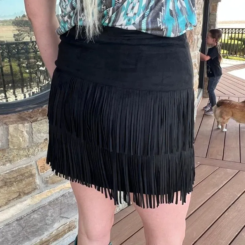 Plus Fort Worth Fringe Skirt Black