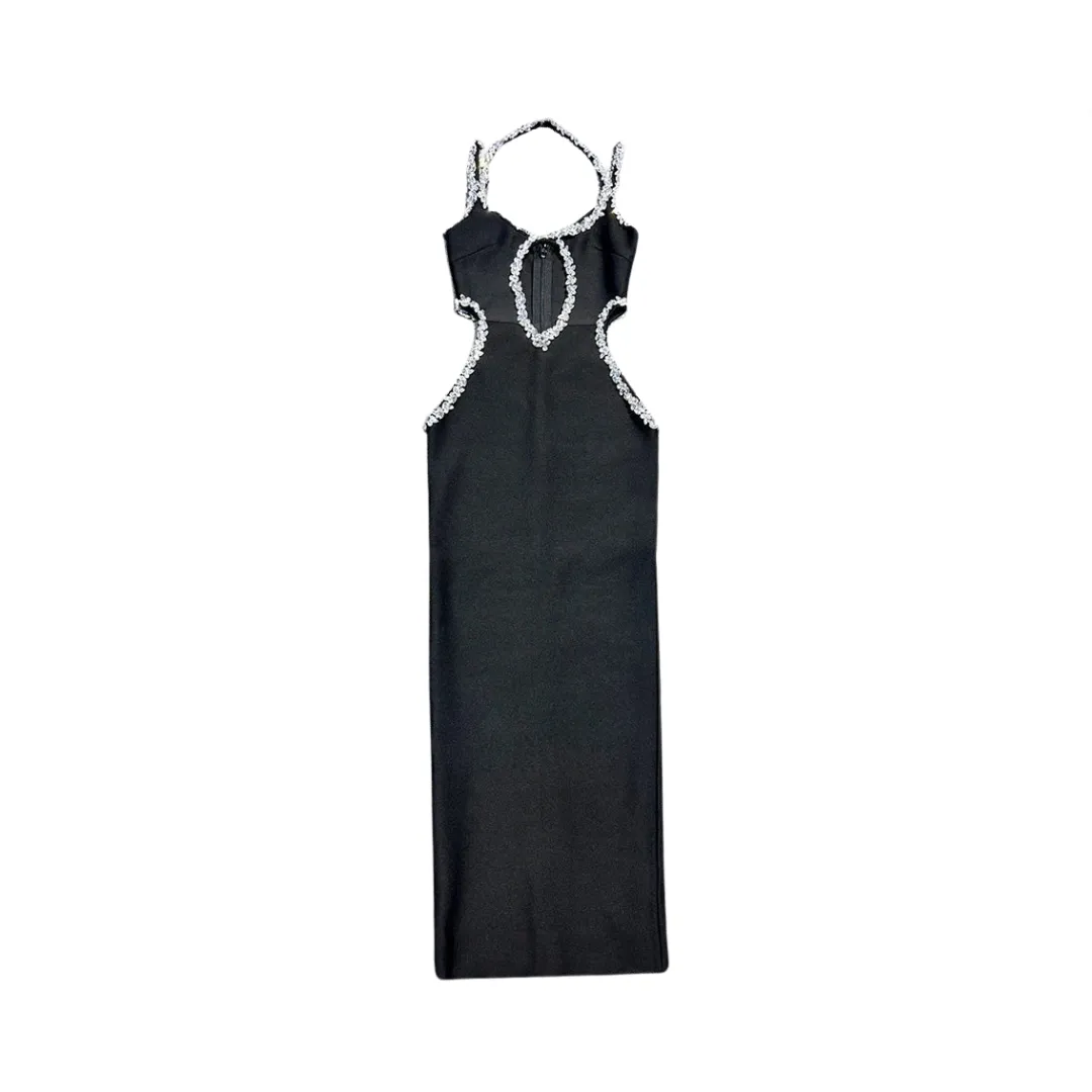 Pre Order:  Black Sleeveless Diamond Tight Bandage Maxi Dress