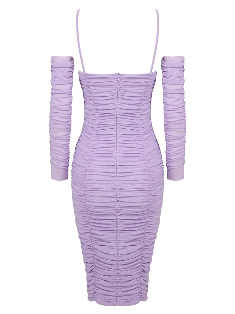 Pre Order:  Purple Long Sleeved Slim Fit Flower Mesh Dress