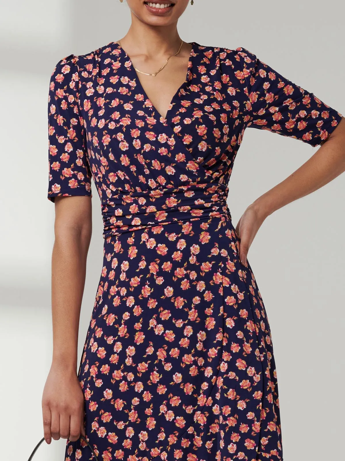 Print Viscose Frill Hem Maxi Dress, Navy Floral