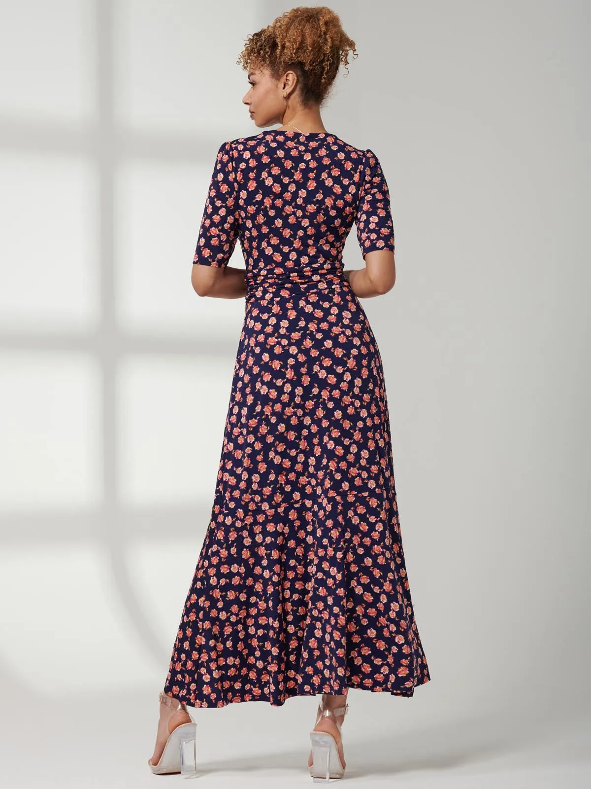 Print Viscose Frill Hem Maxi Dress, Navy Floral