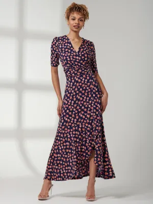 Print Viscose Frill Hem Maxi Dress, Navy Floral