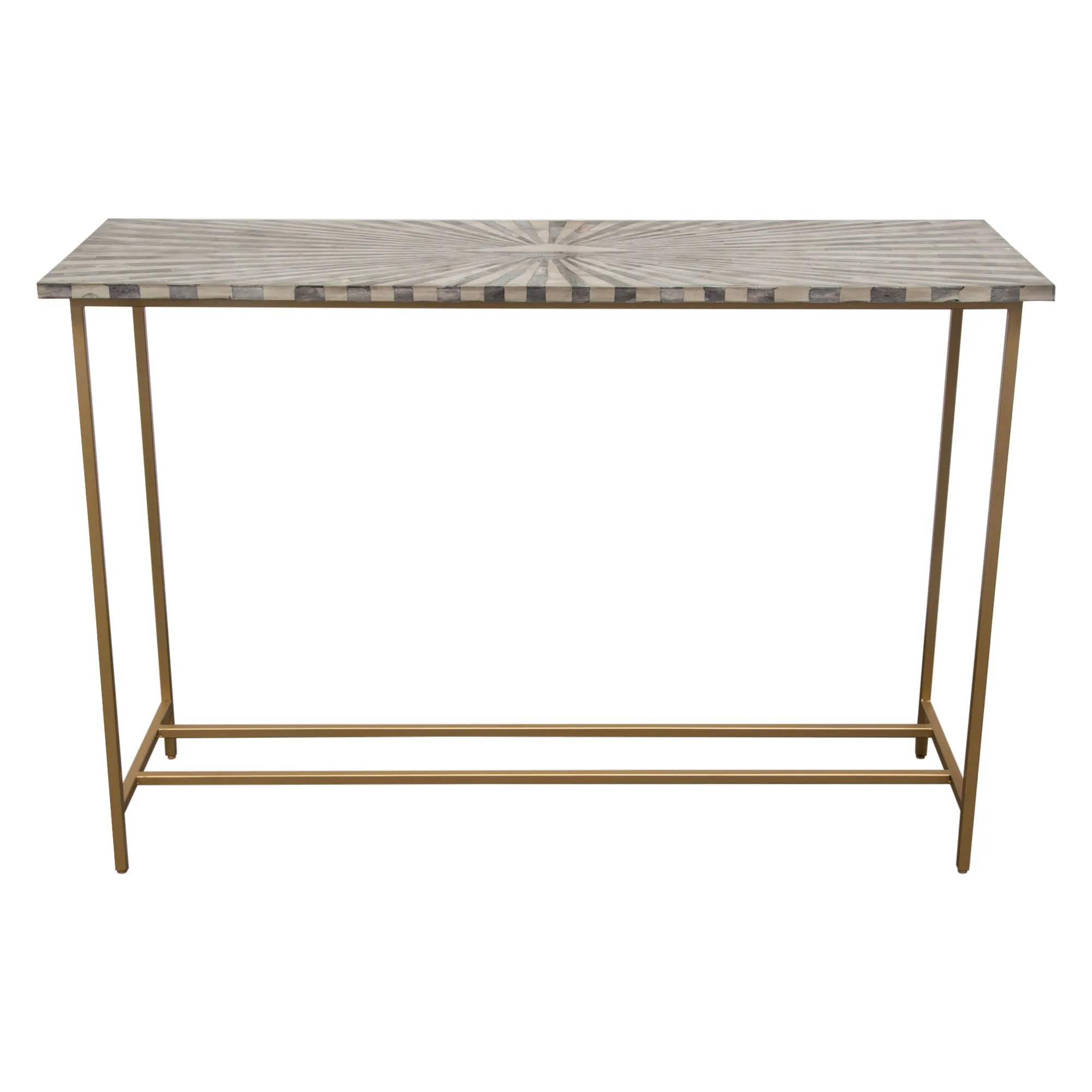 Prisma Console Table w/ Dyed Bone Inlay Sunburst Top & Brass Legs by Diamond Sofa