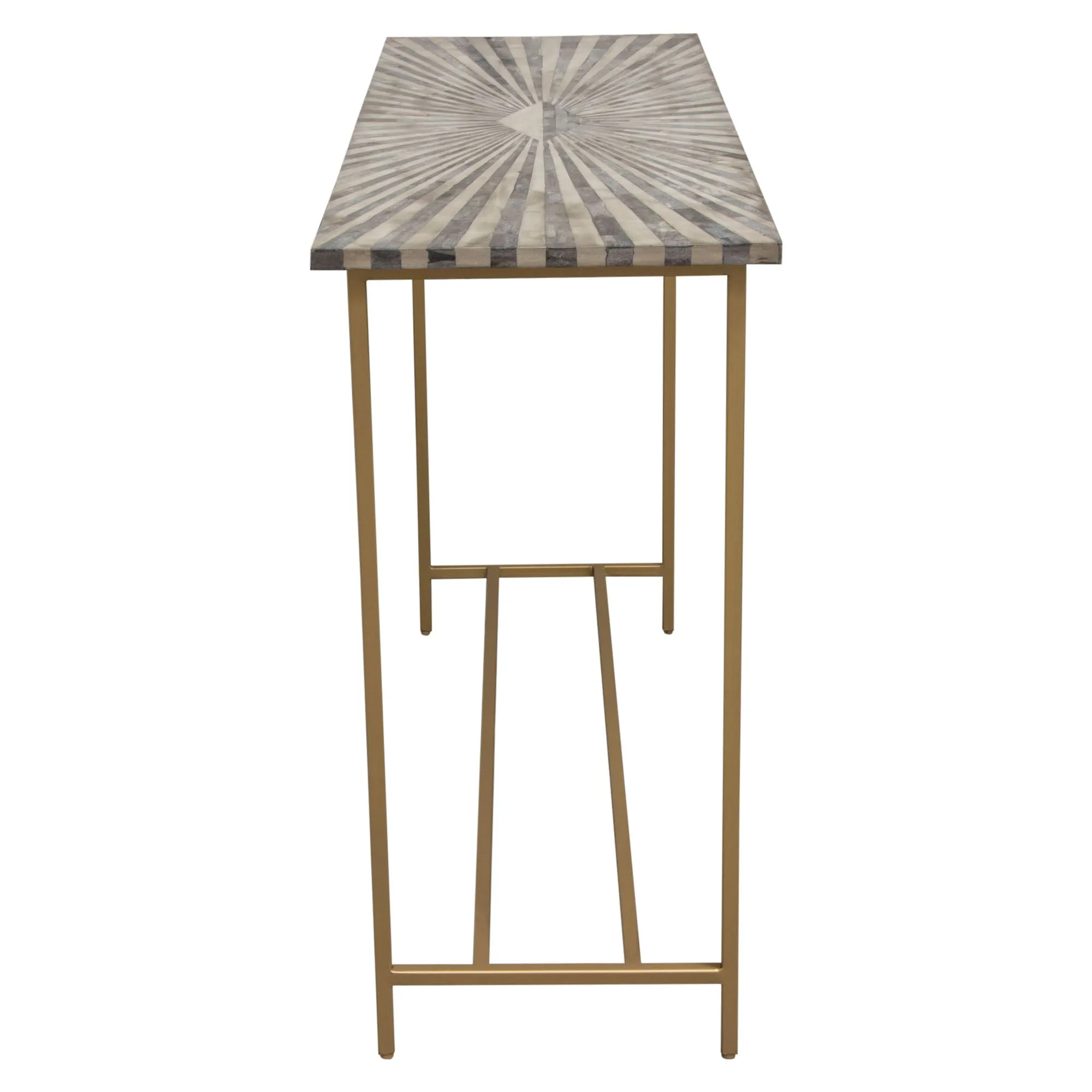 Prisma Console Table w/ Dyed Bone Inlay Sunburst Top & Brass Legs by Diamond Sofa