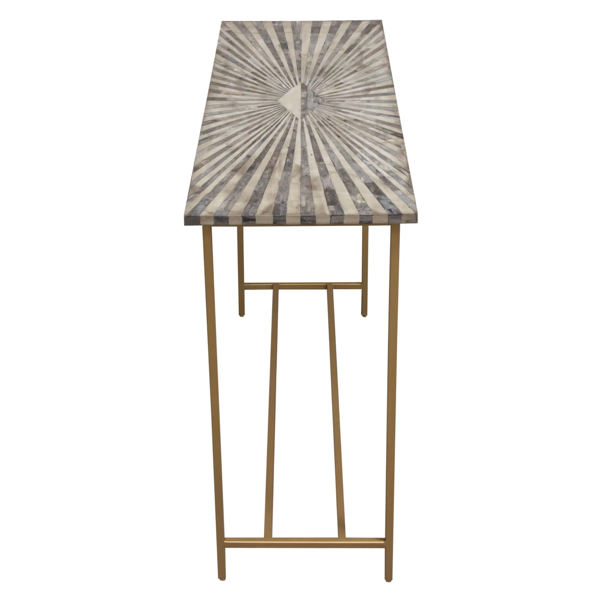 Prisma Console Table w/ Dyed Bone Inlay Sunburst Top & Brass Legs by Diamond Sofa