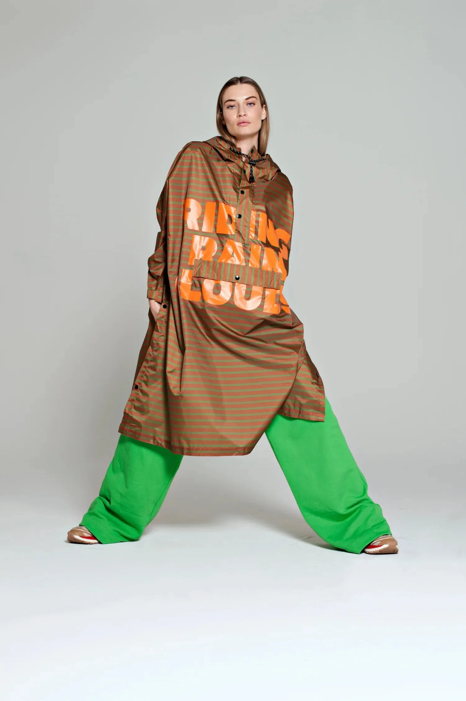 Rainkiss Unisex Recycled Rain Poncho - Breton Green Diary