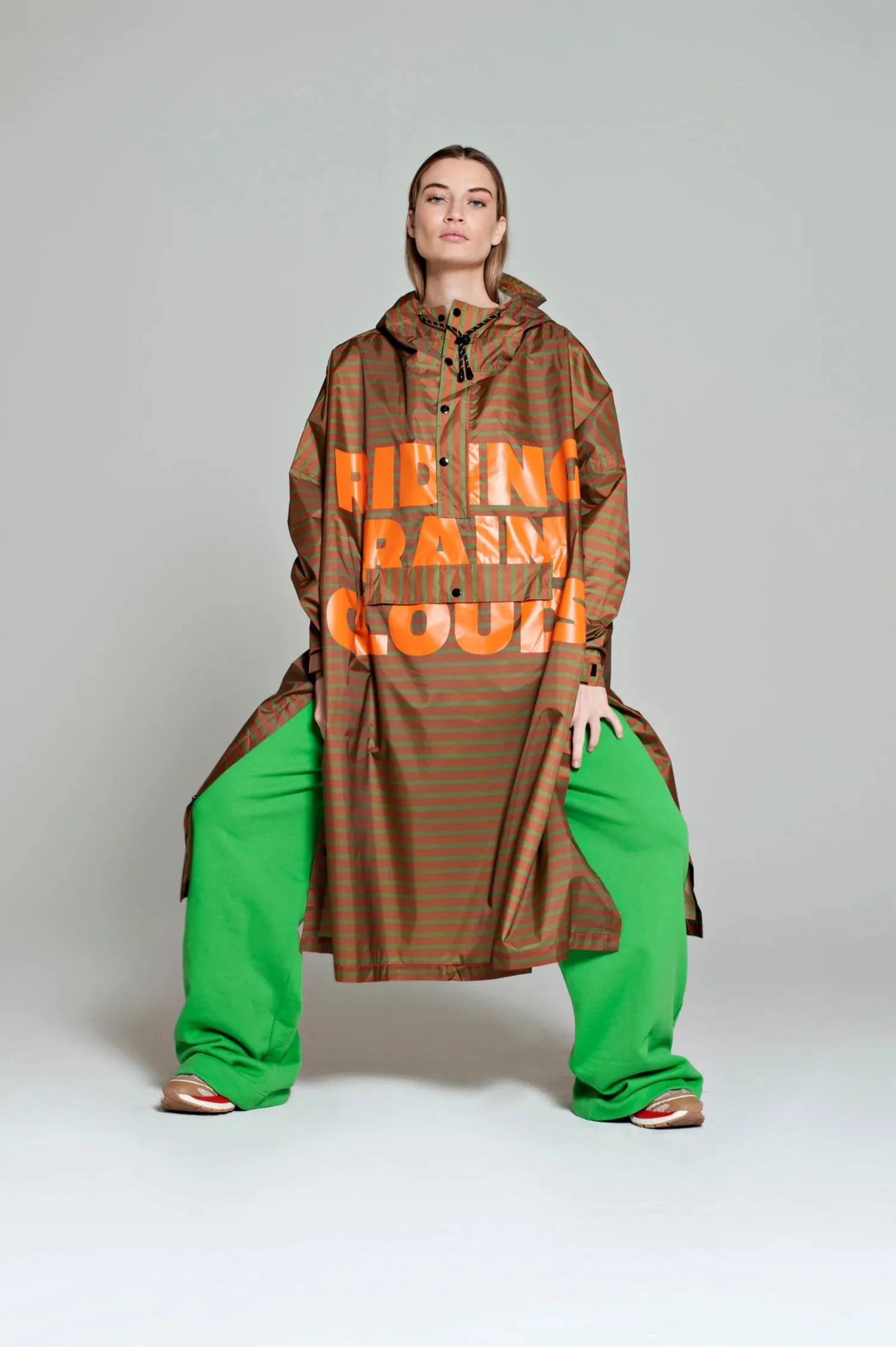 Rainkiss Unisex Recycled Rain Poncho - Breton Green Diary