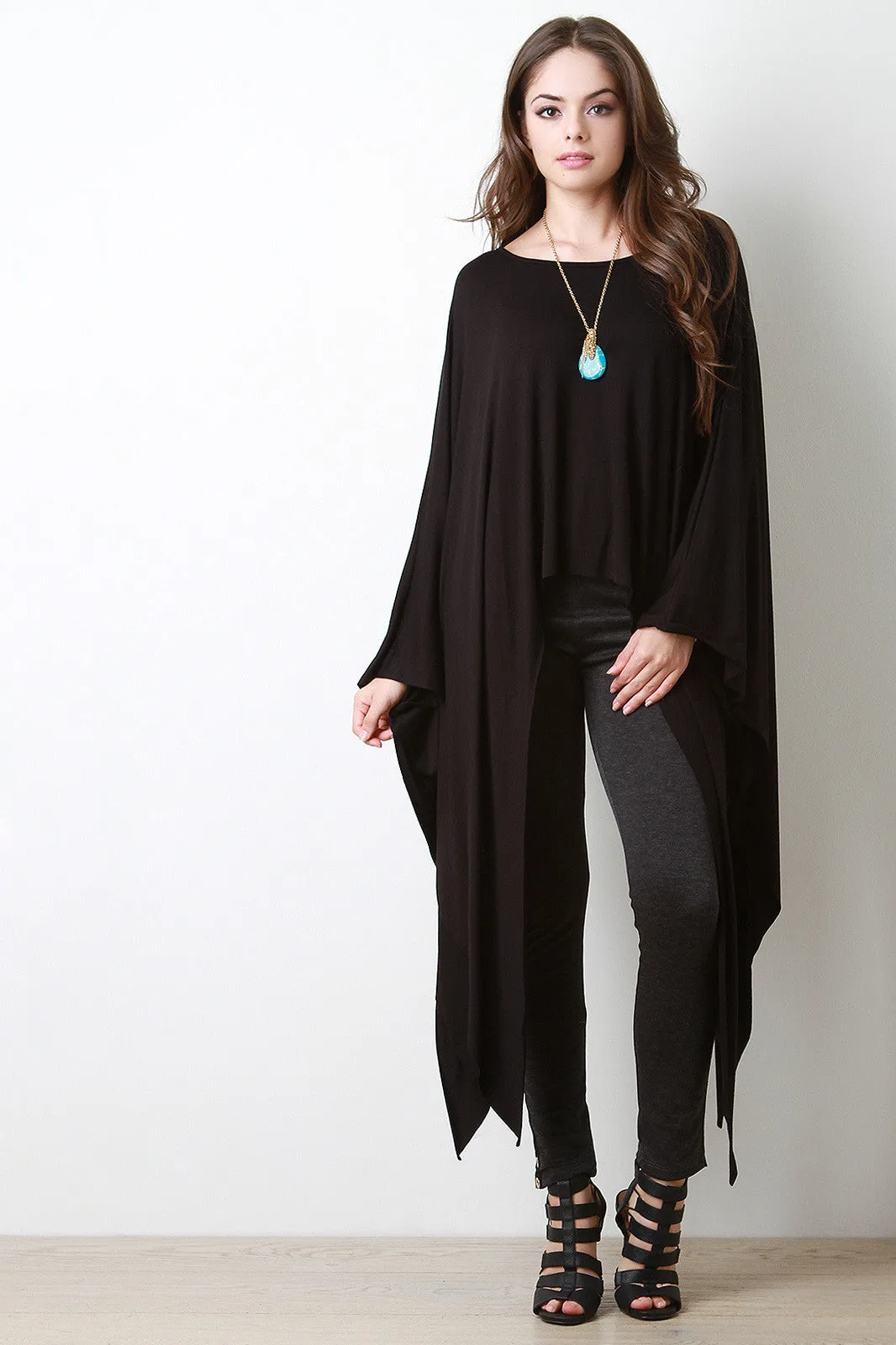 Raw Hem Sharkbite Poncho Maxi Top