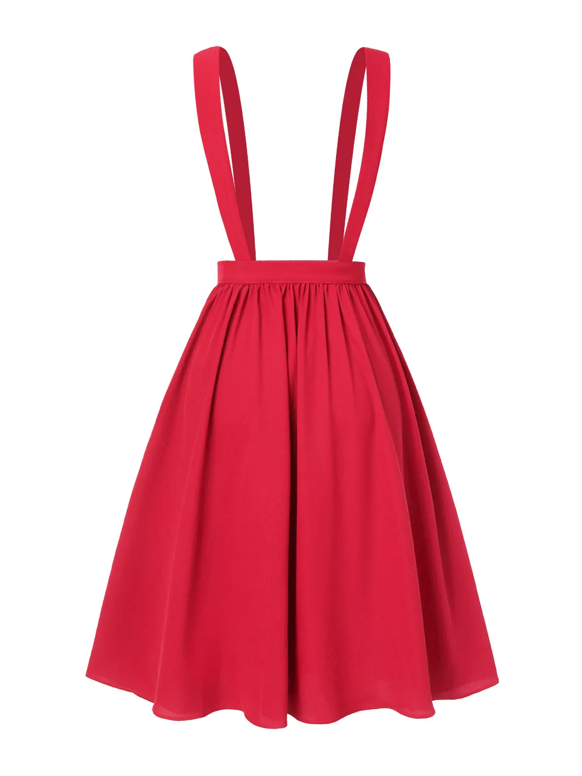 Red 1940s Solid Layered Suspender Skirt