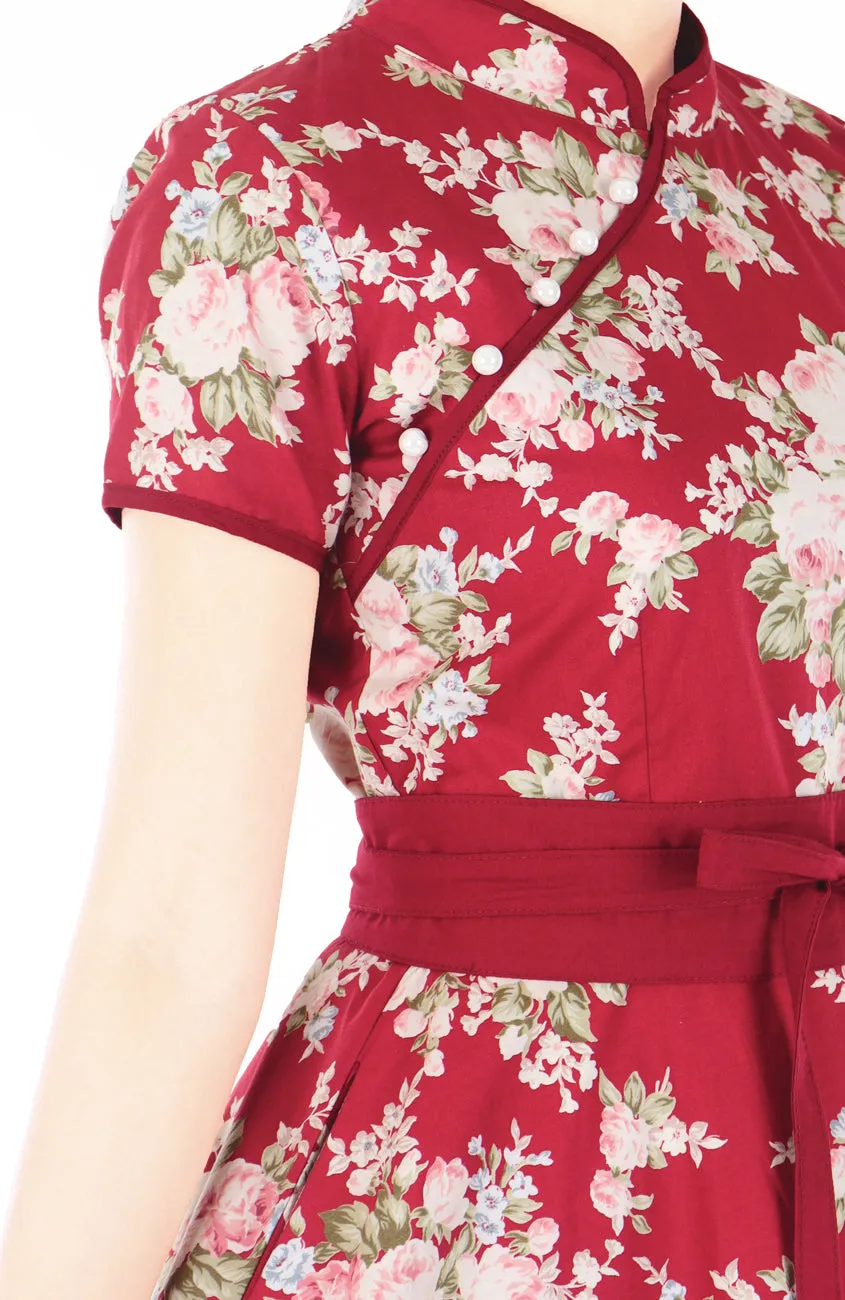 Regal Ruby Heirloom Cheongsam with Pearl Buttons