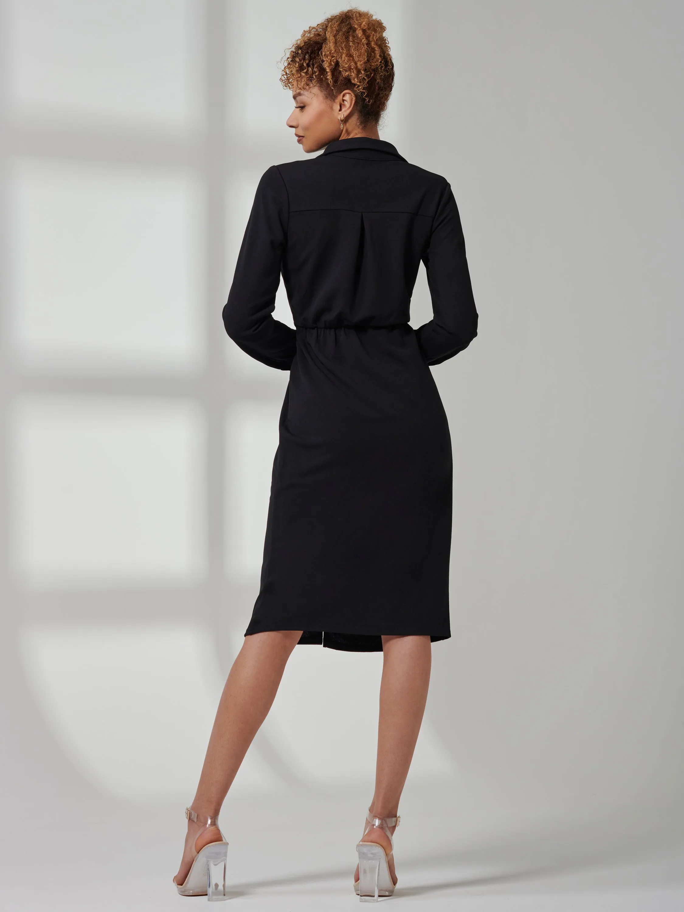 Reveka Wrap Ruched Shirt Dress, Black