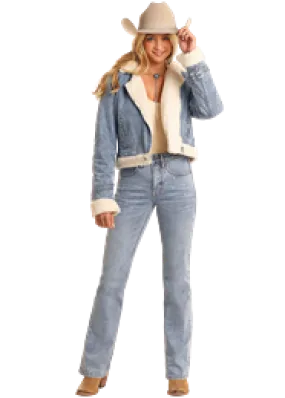 Rock and Roll Ladies Sherpa Jacket - Light Wash - BW92D05346