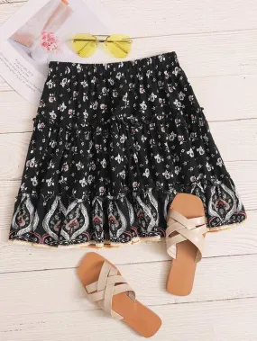 Ruffle Hem Frill Ditsy Floral Skirt