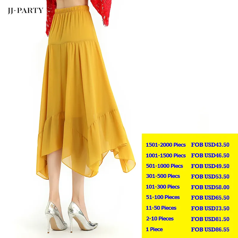 S068-7 Women solid chiffon asymmetric panelled long flare handkerchief skirt