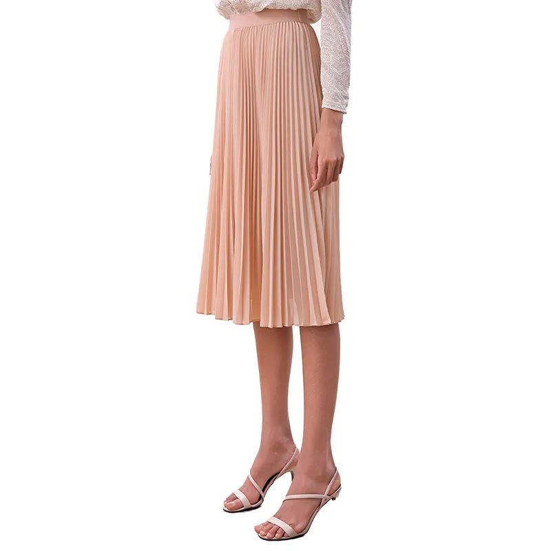 S280S Women solid chiffon elasticated waist full circle sunburst pleated short skirt