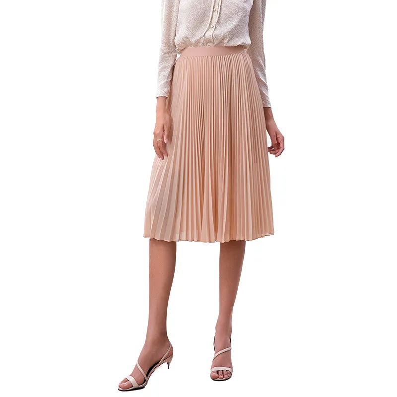 S280S Women solid chiffon elasticated waist full circle sunburst pleated short skirt