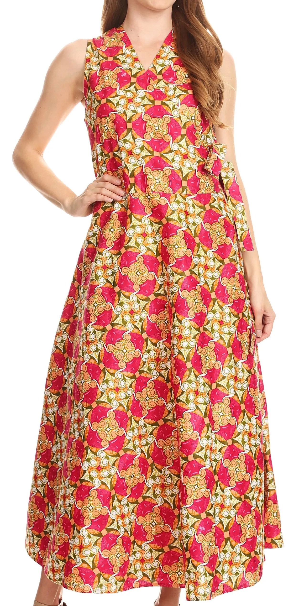 Sakkas Daliah Colorful Wax African Ankara Dutch Sleeveless Long Wrap Around Dress