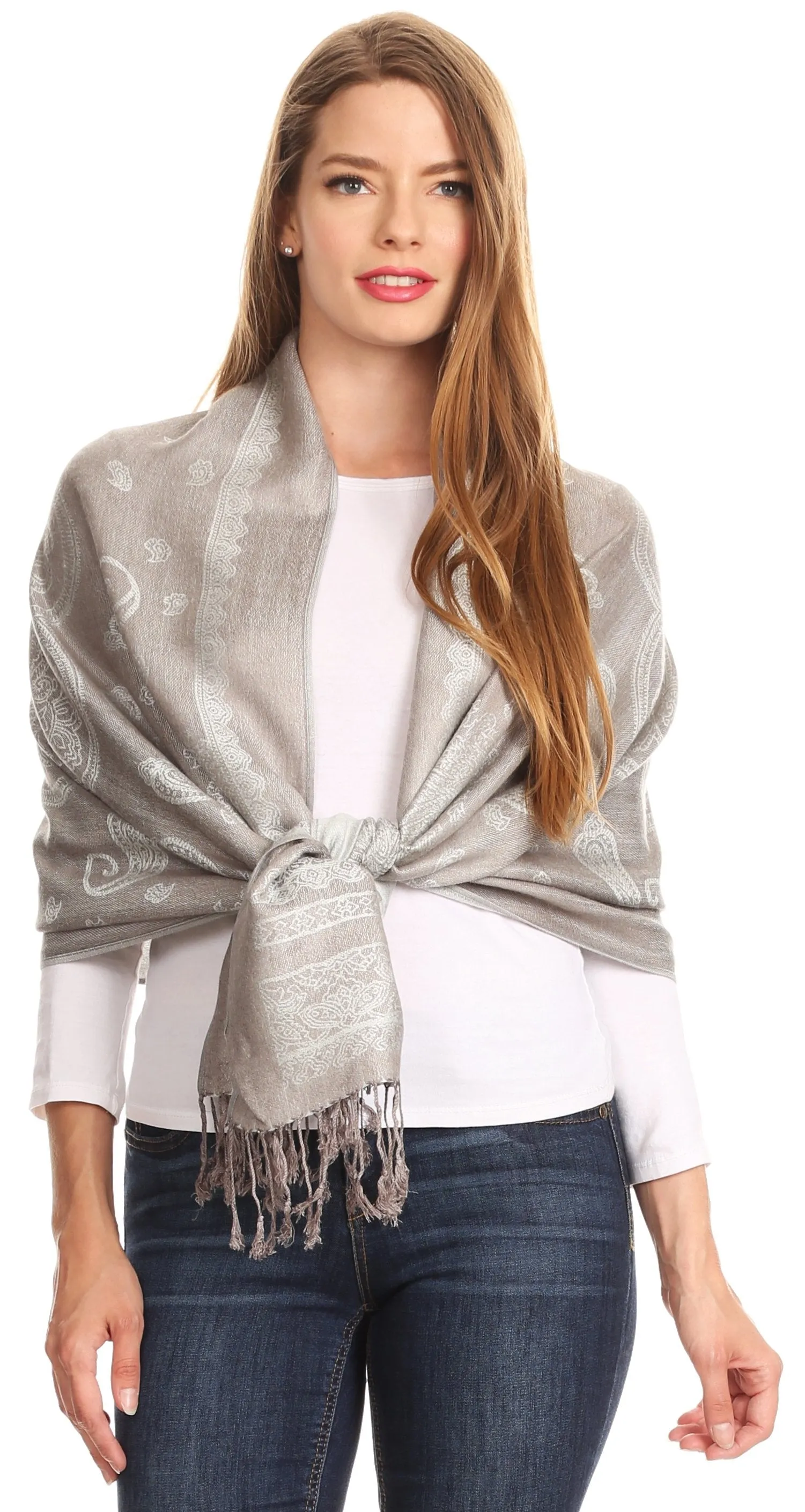 Sakkas Lightweight Two Tone Paisley Design Pashmina Fringe Scarf / Stole / Wrap