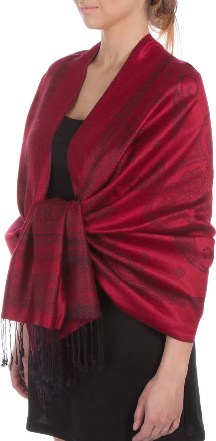 Sakkas Lightweight Two Tone Paisley Design Pashmina Fringe Scarf / Stole / Wrap