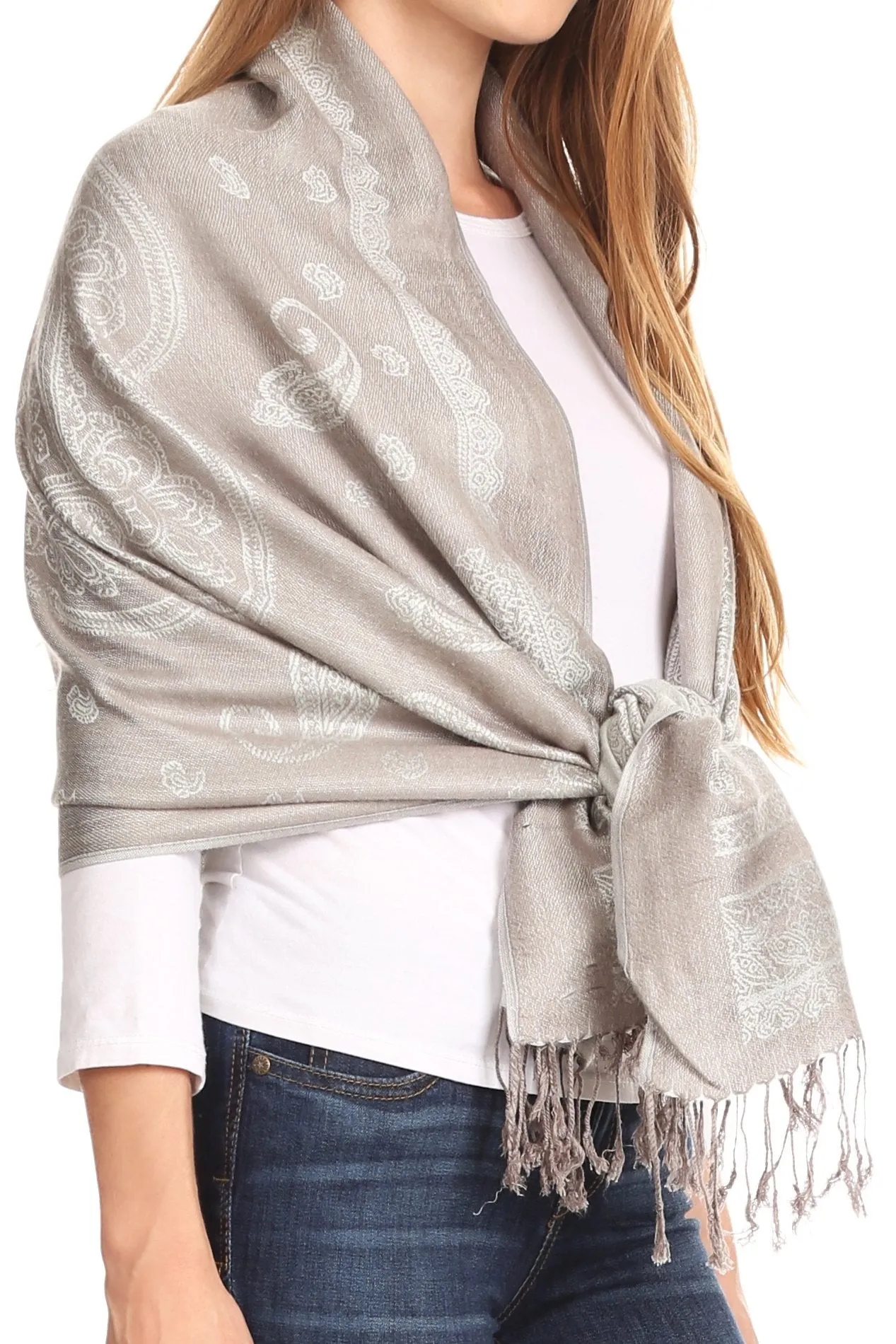 Sakkas Lightweight Two Tone Paisley Design Pashmina Fringe Scarf / Stole / Wrap