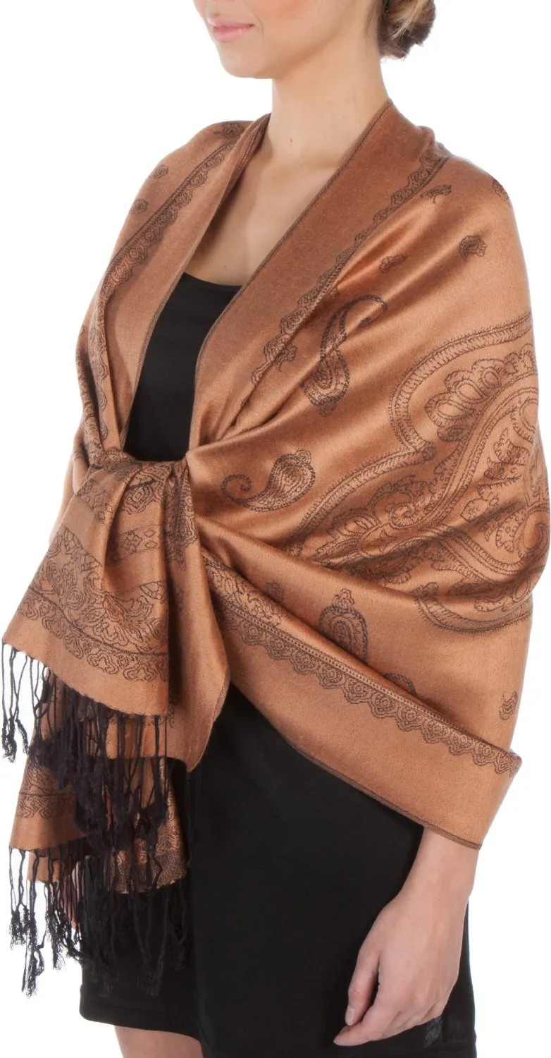 Sakkas Lightweight Two Tone Paisley Design Pashmina Fringe Scarf / Stole / Wrap