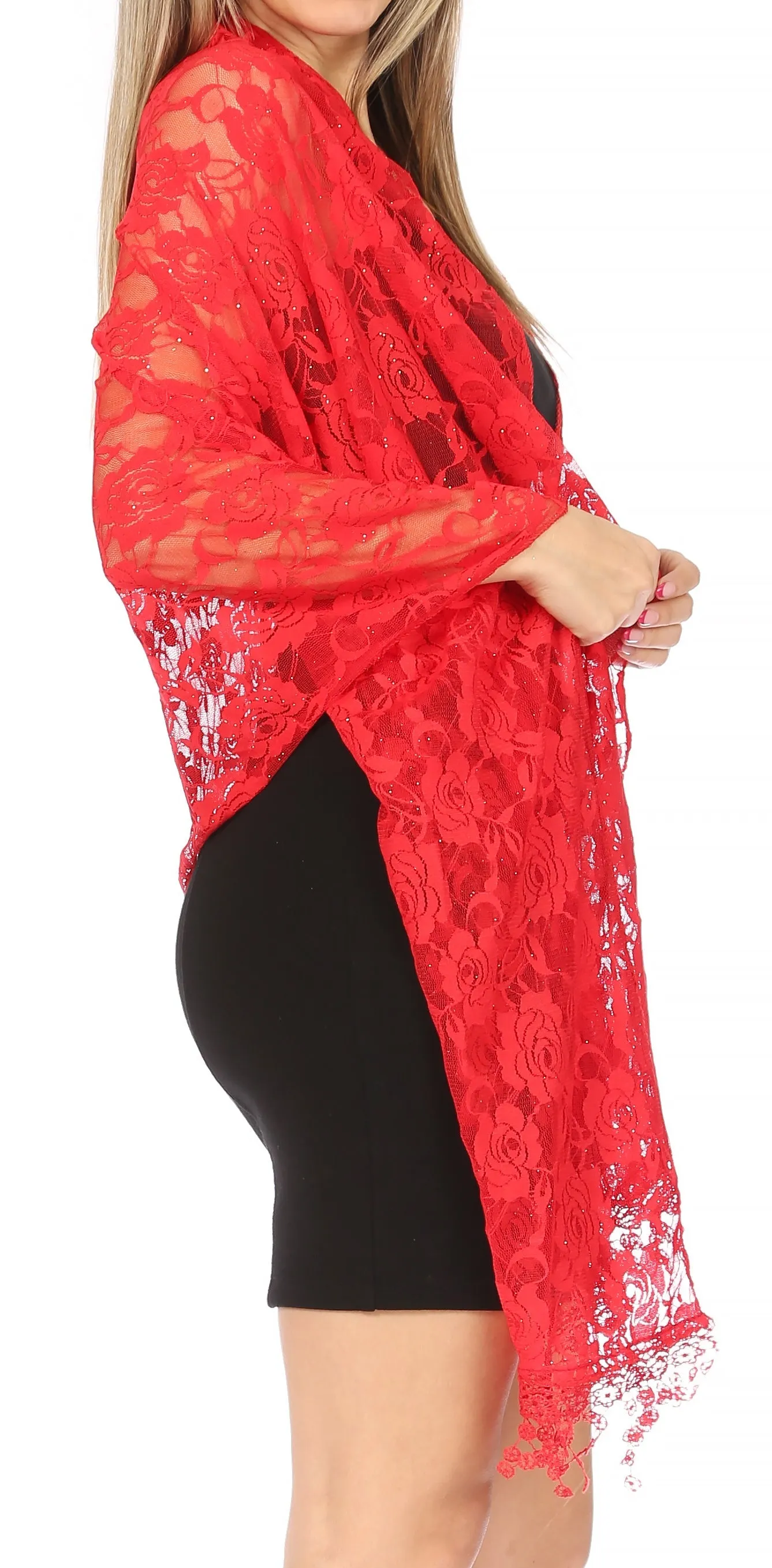 Sakkas Mari Women's Large Lightweight Soft Lace Scarf Wrap Shawl Floral and Fringe