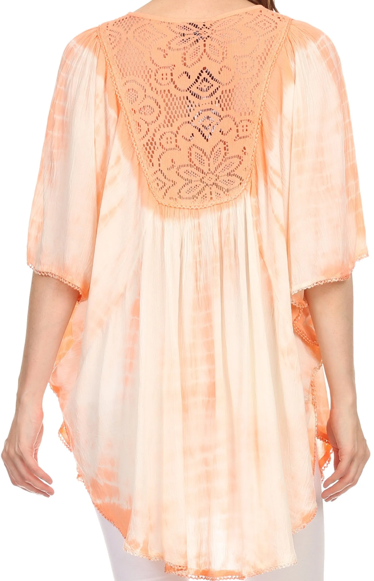 Sakkas Ragini Tie Dye  Lace Accent Delicate Embroidered Poncho Top / Cover Up