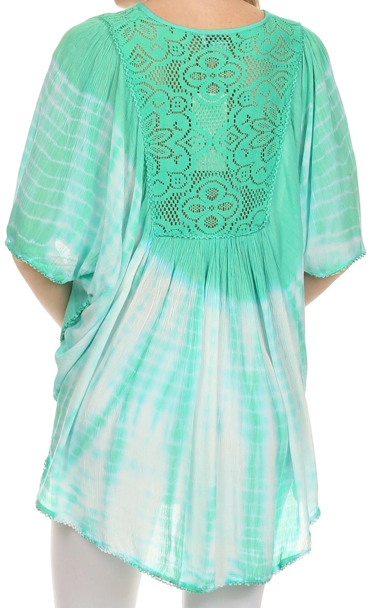 Sakkas Ragini Tie Dye  Lace Accent Delicate Embroidered Poncho Top / Cover Up