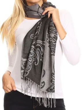 Sakkas Sarah Reversible Silky Soft Brocade Scarf Shawl Stole with Fringe