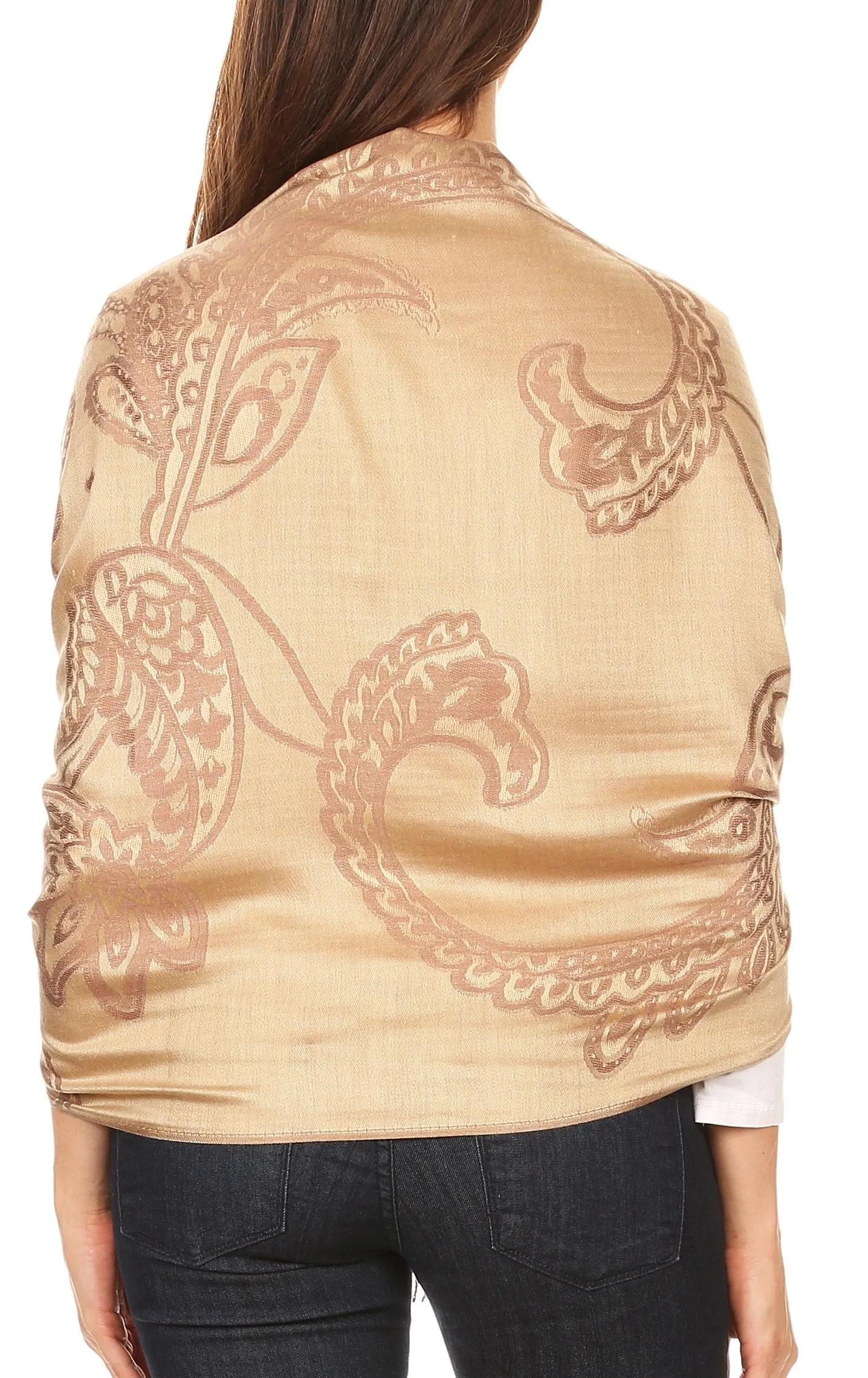 Sakkas Sarah Reversible Silky Soft Brocade Scarf Shawl Stole with Fringe