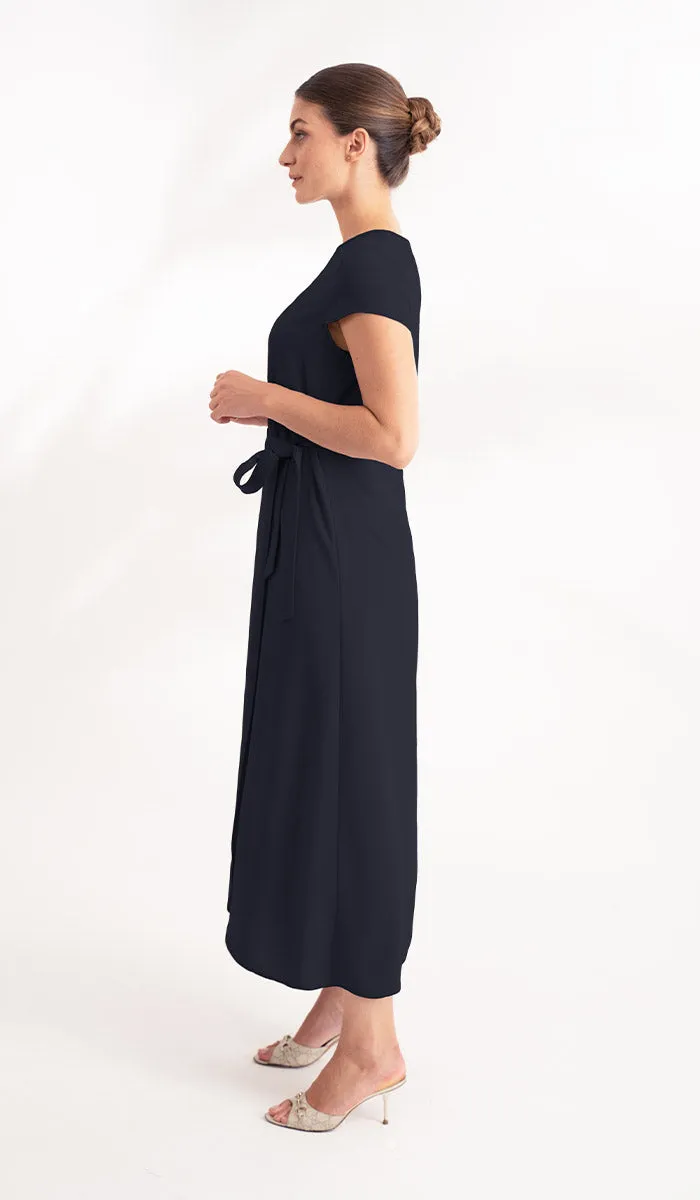 Sebil Modest Long Wrap Front Maxi Dress - Black - Final Sale