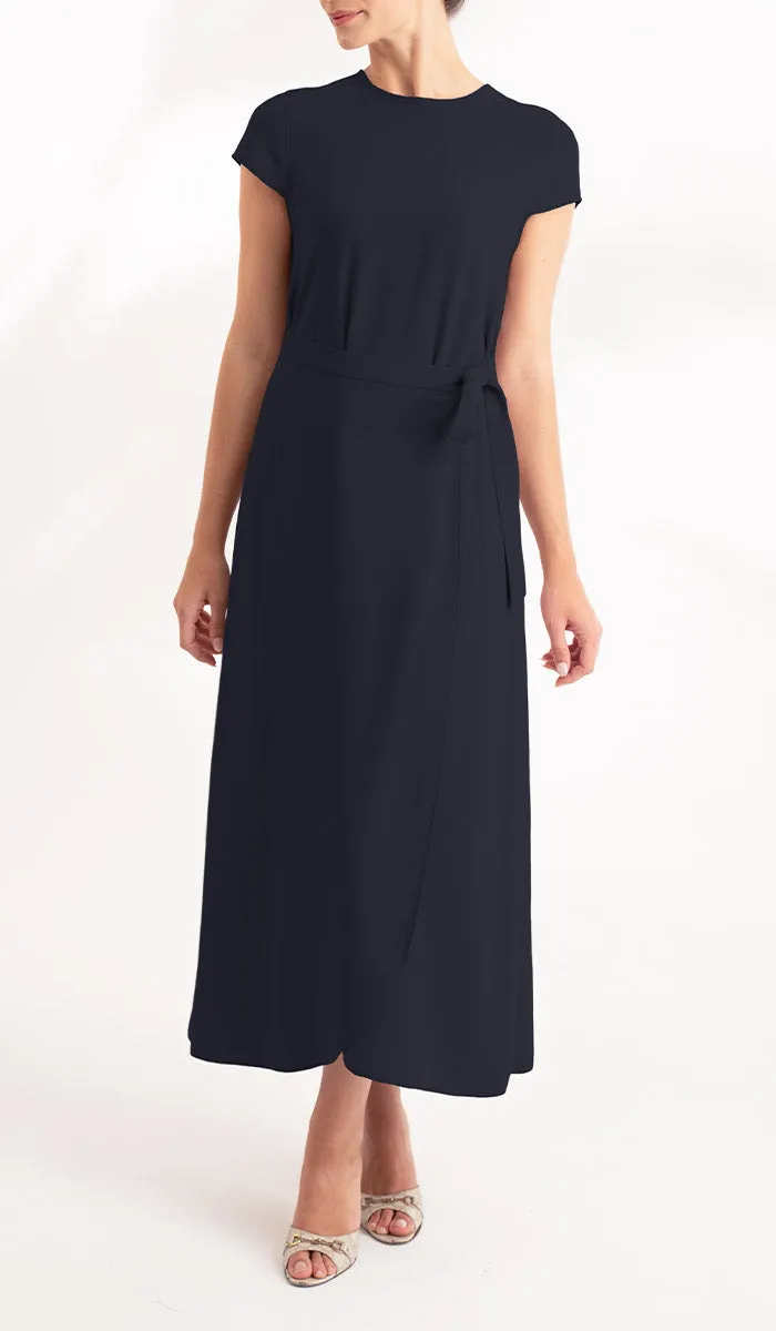 Sebil Modest Long Wrap Front Maxi Dress - Black - Final Sale