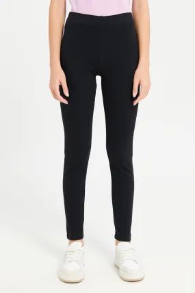 Senior Girls Black Ribbed Leggings