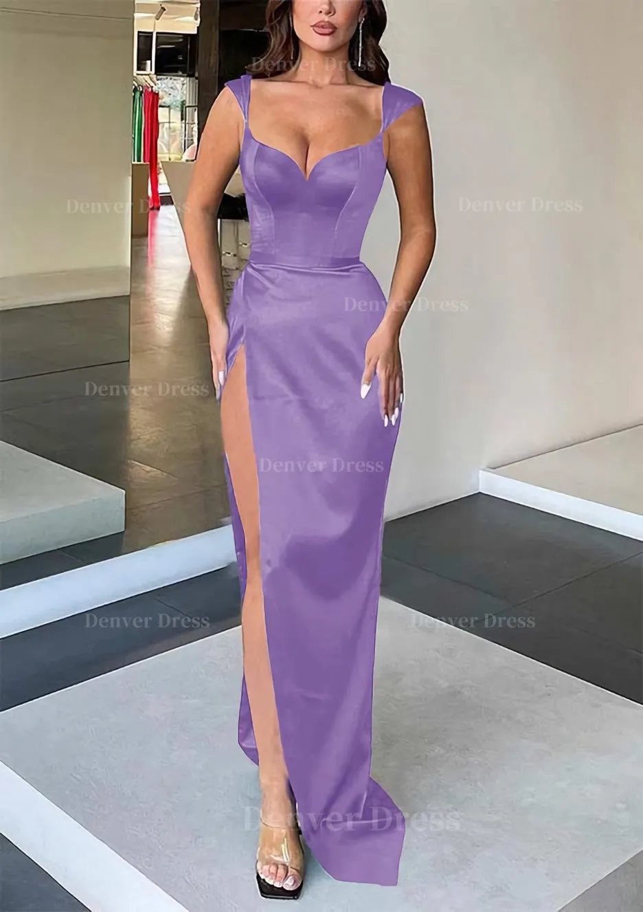 Sheath/Column Sweetheart Sleeveless Long/Floor-Length Satin Evening Dress With Split