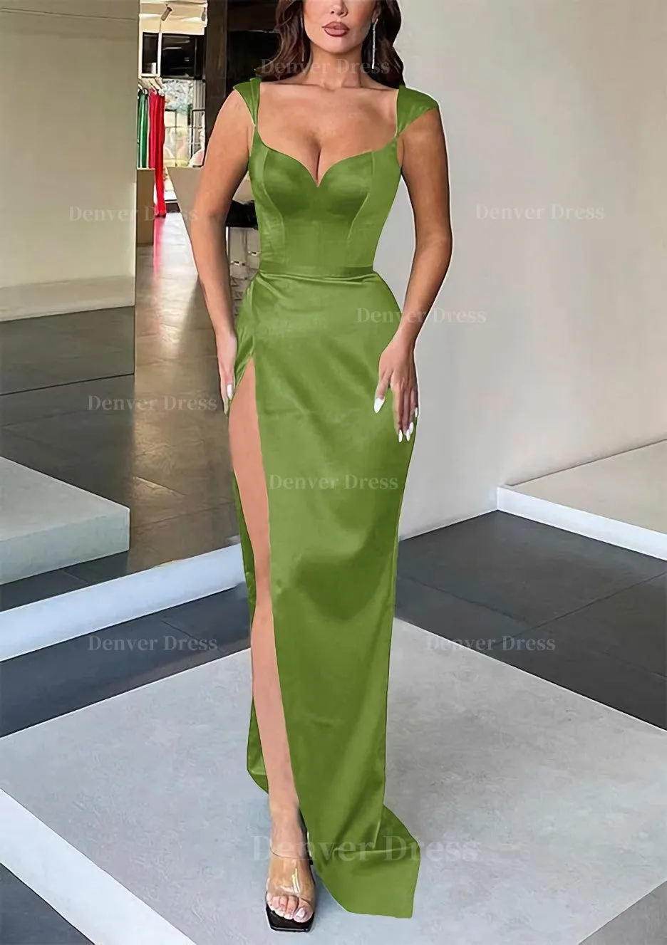 Sheath/Column Sweetheart Sleeveless Long/Floor-Length Satin Evening Dress With Split